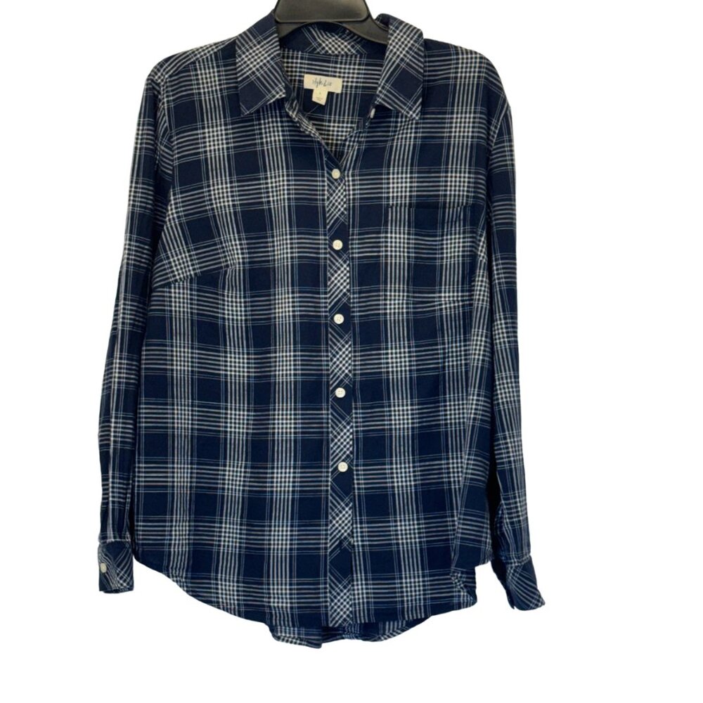 Women Navy Plaid Shirt Size L